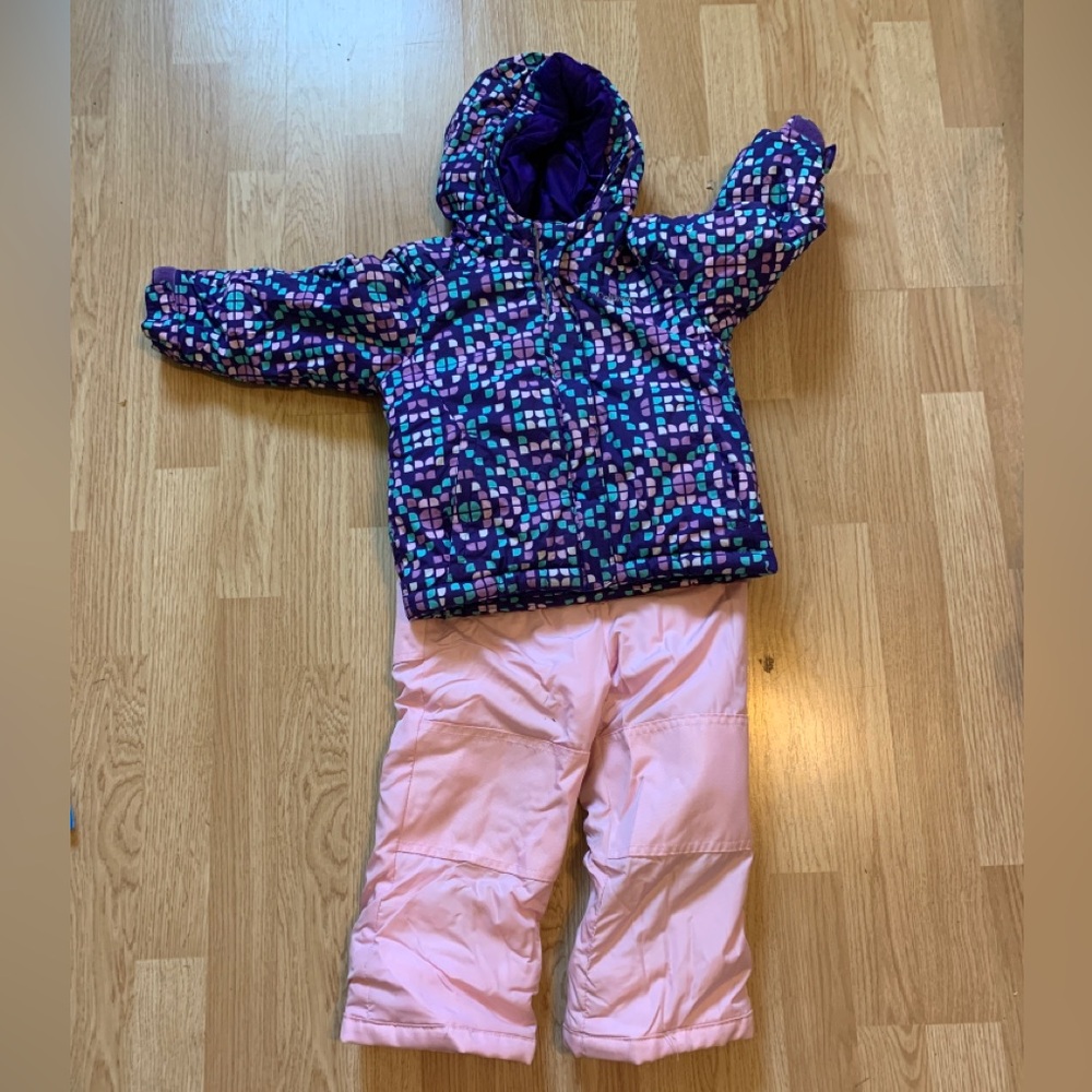 Kids Hooded Puffer Jacket in Purple Pattern